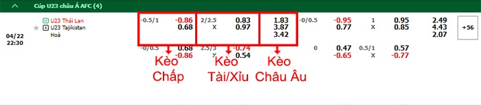 bảng kèo trận đấu U23 Thái Lan vs U23 Tajikistan