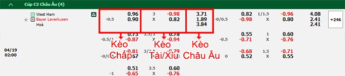 bảng kèo trận đấu West Ham vs Leverkusen