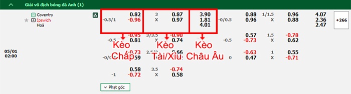 bảng kèo trận đấu Coventry vs Ipswich