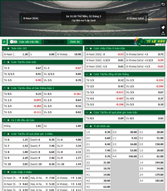 chi tiết kèo đấu Al-Nassr vs Al Khaleej